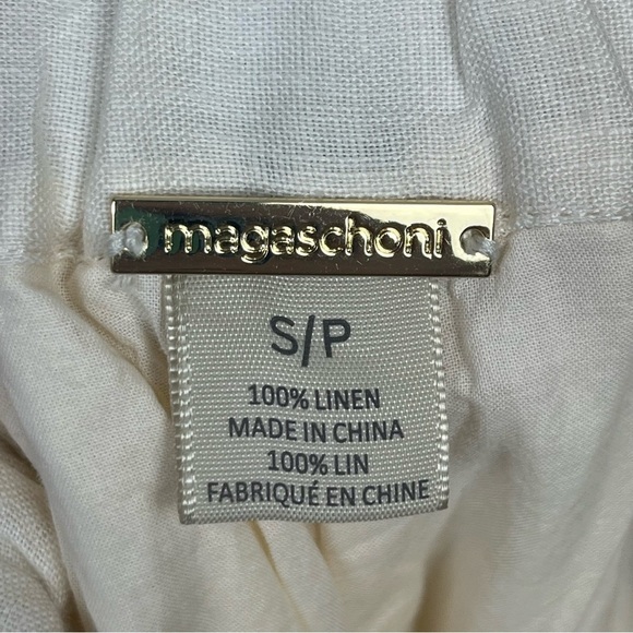 Magaschoni ivory & black linen embroidered wide leg lined pants, small. - Picture 9 of 10